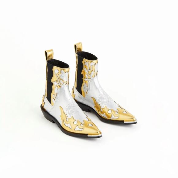 NWT H&M x Rabanne Shimmery Metallic Cowboy Boots | US Size 6 - Picture 1 of 4